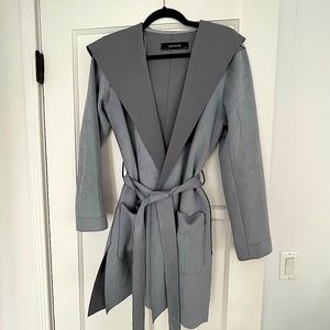 Zara faux suede blue wrap coat with hood